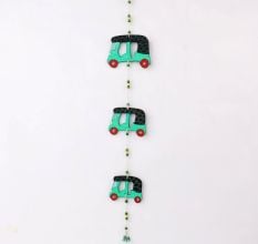 Handmade Wooden Auto-Rickshaw Wall Hanging for Home Decor - Green, Yellow